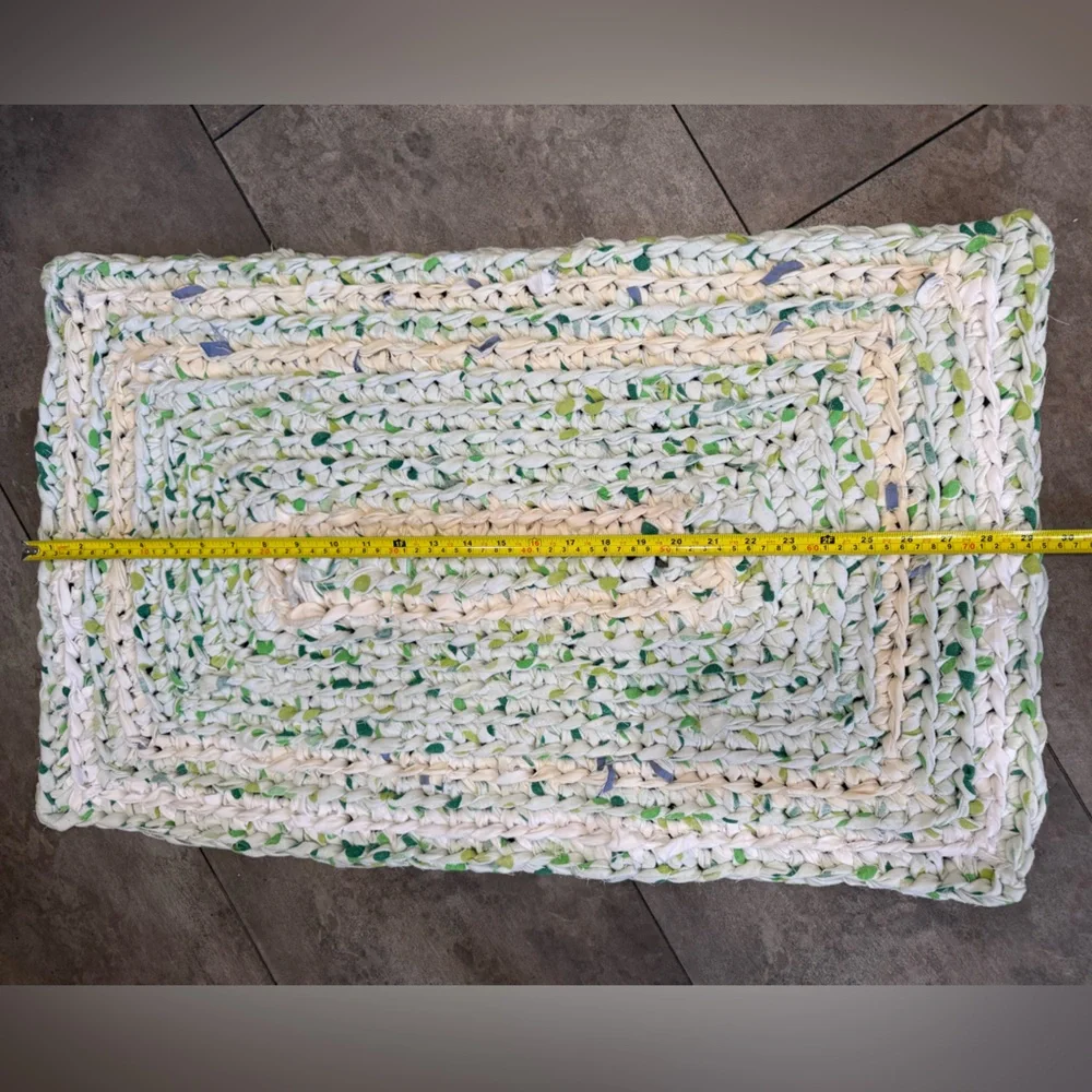 Handmade crocheted rag rug bathroom mat 18x28” rectangular
